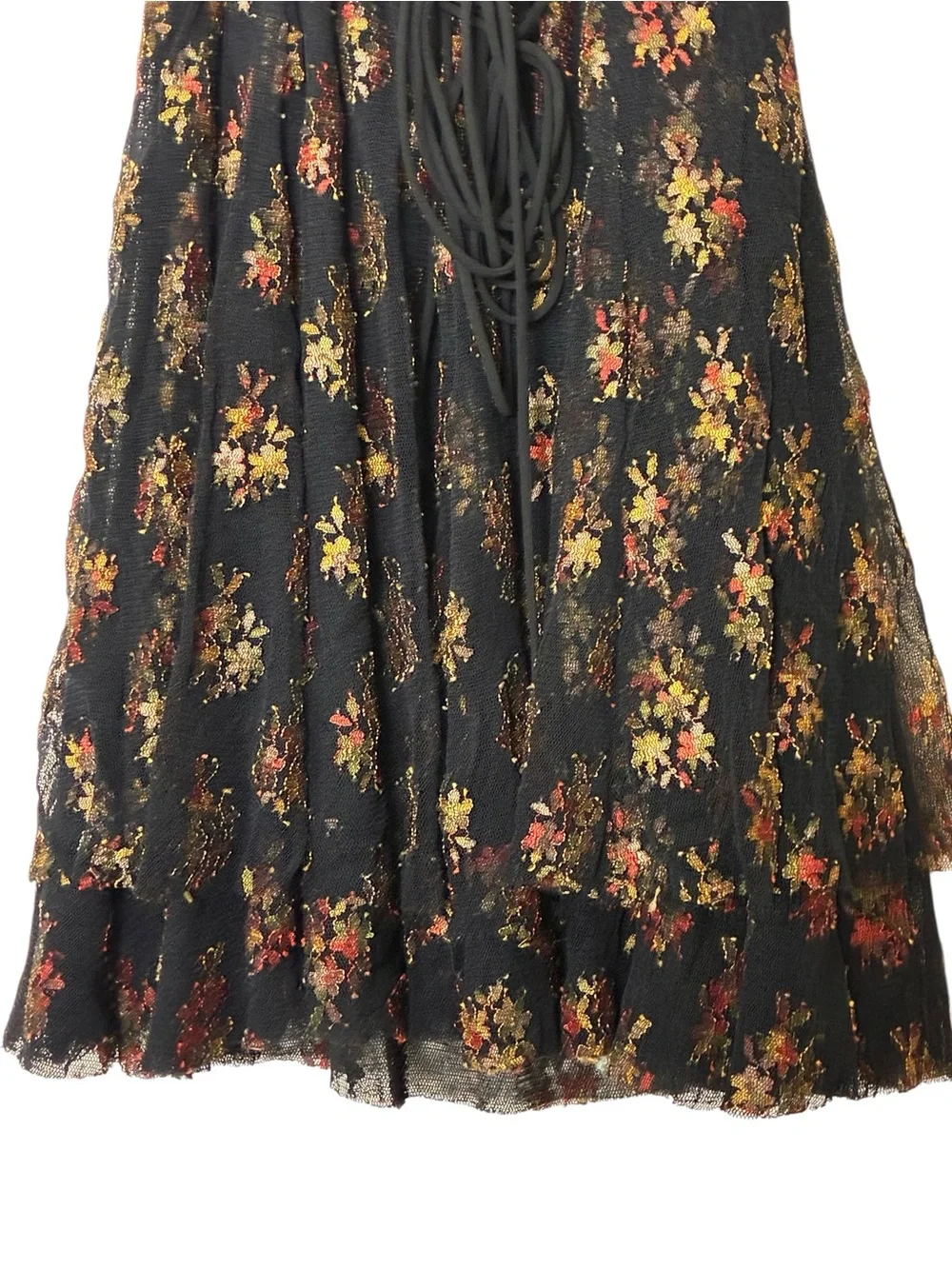 Free People | Black floral scoop neck romantic lace tie waist mini dress small